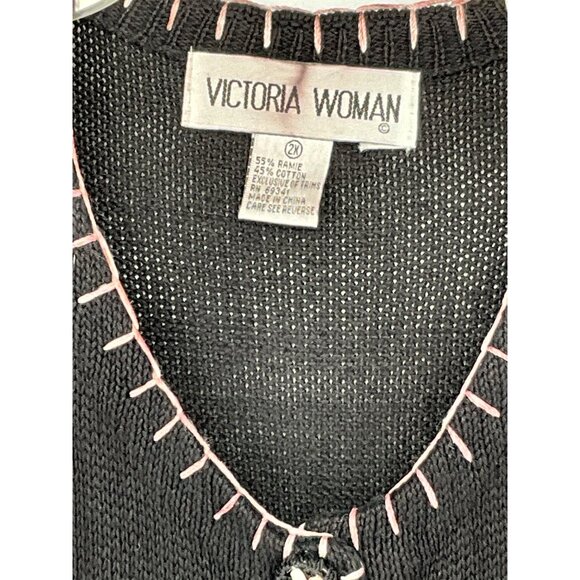 Victoria Woman Embroidered‎ Nutcracker Cardigan Sweater 2XL Black Cotton/Ramie - Picture 3 of 5